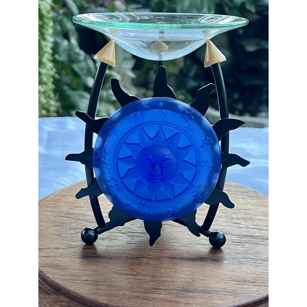 1990s Celestial Sun Glass Potpourri Oil Warmer Wrought Iron NOS Whimsigoth